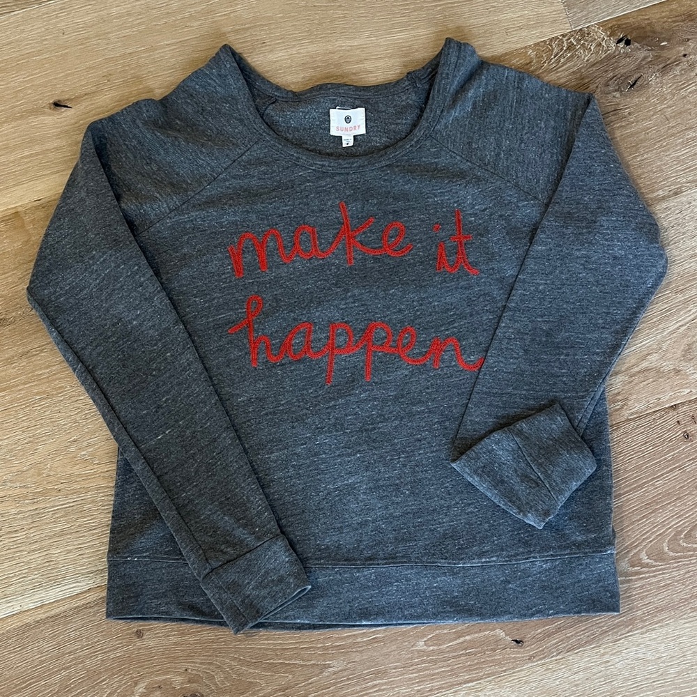Sundry Charcoal Sweatshirt with Coral Text